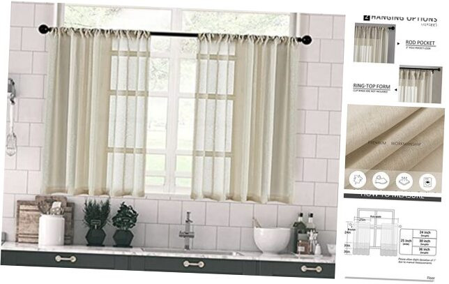 Sheer Beige Tier Kitchen Curtains 36 Inch Bathroom Short Window Panel