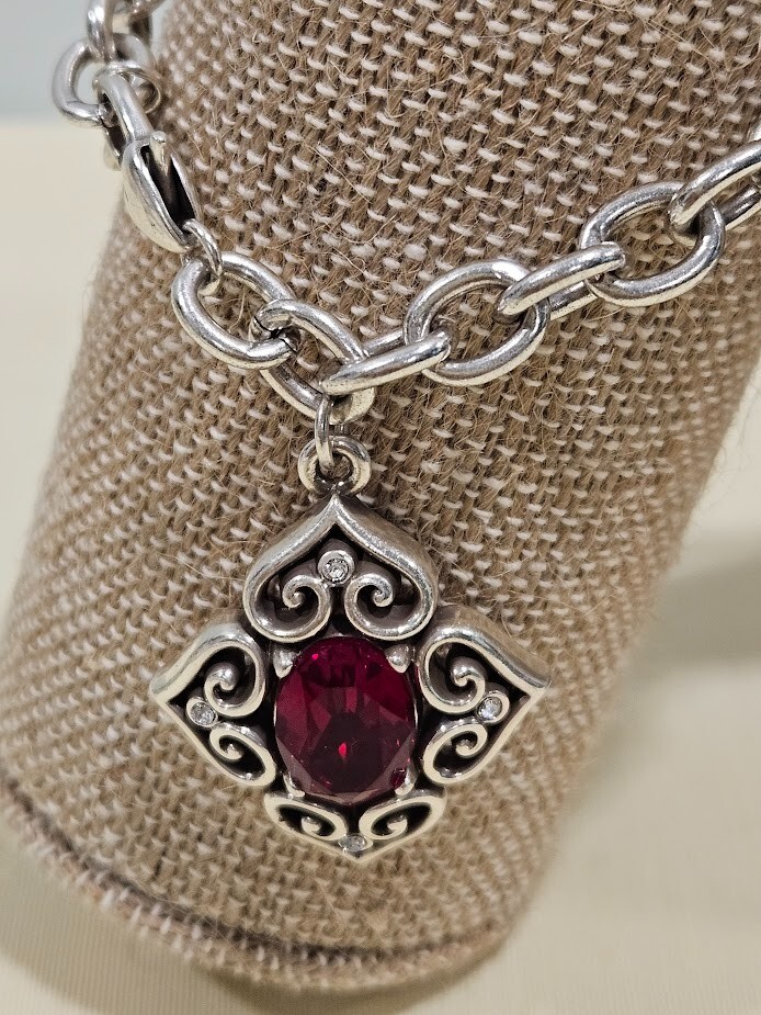 Brighton Alcazar Blaze Red Crystal Silver Plated Bracelet with Lobster Clasp