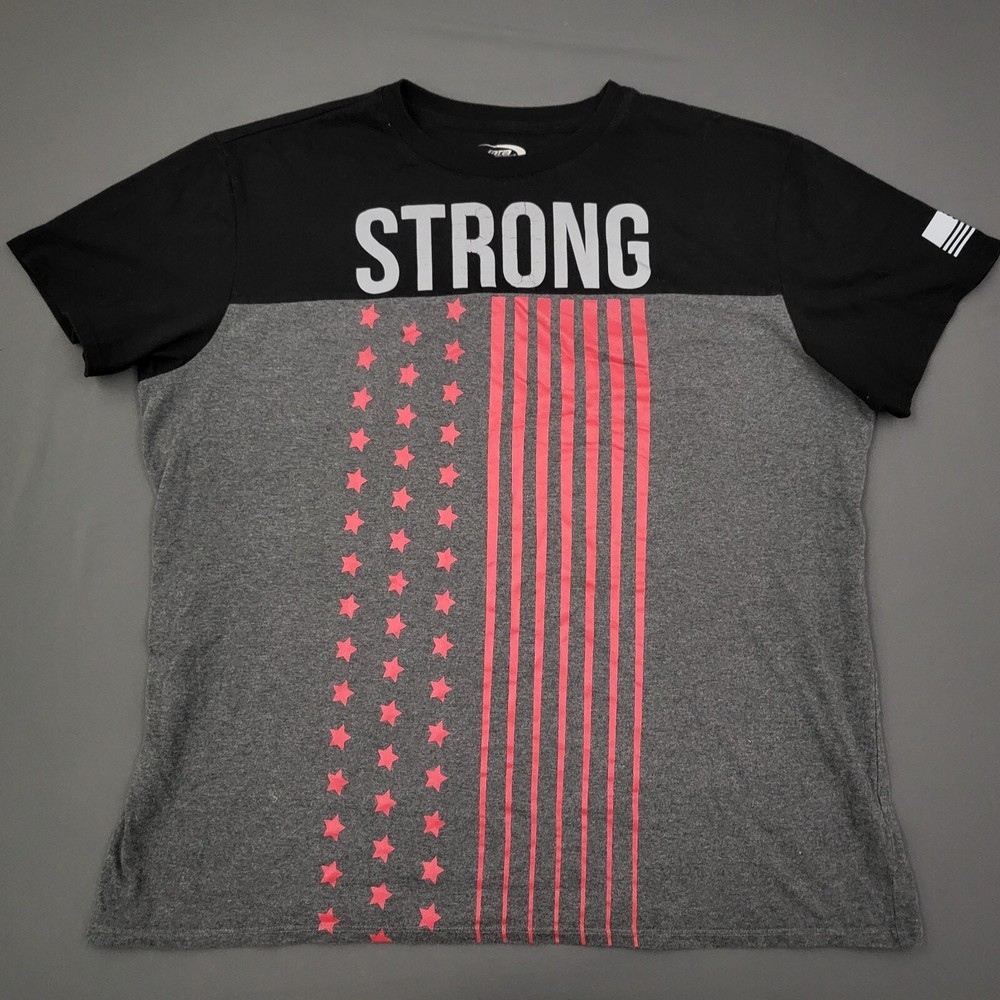 America Strong Shirt Mens 2XL XXL Short Sleeve American Flag Knit Pullover Gray