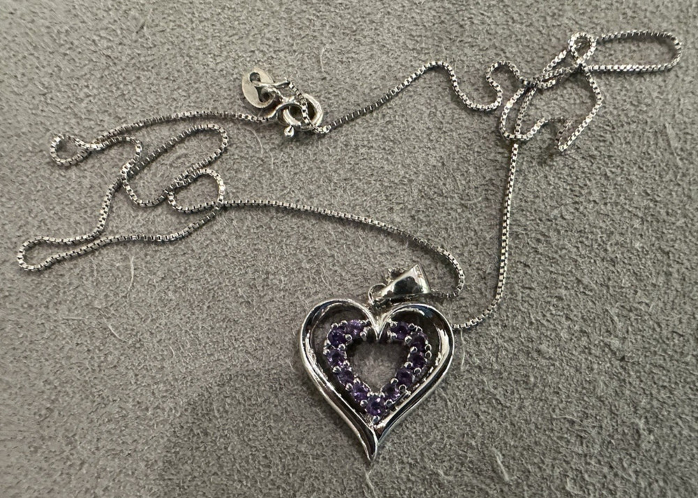 Sterling Silver Amethyst Open Heart Pendant Necklace