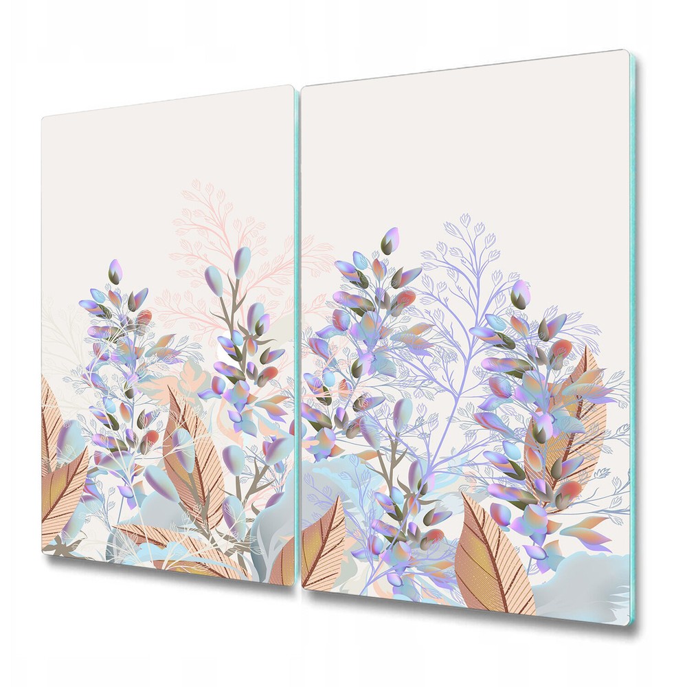 Glass Cutting Board Worktop Saver Pastel Leaves Vintage Field Floral 2x30x52