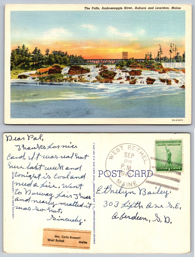 The Falls Androscoggin River Auburn And Lewiston Maine Postcard