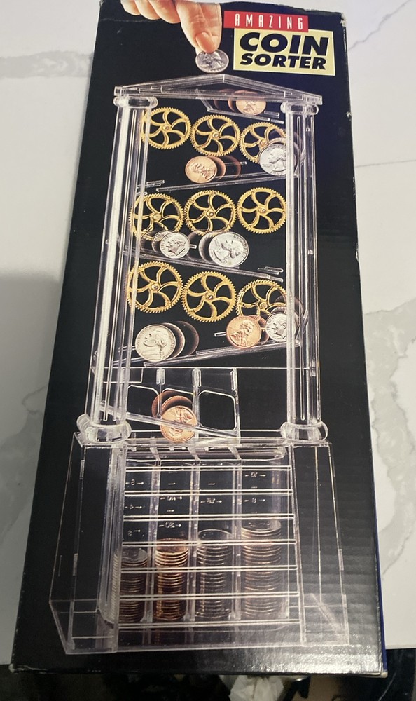 Vintage AMAZING COIN SORTER Change Counter Plastic Gears Money Bank New