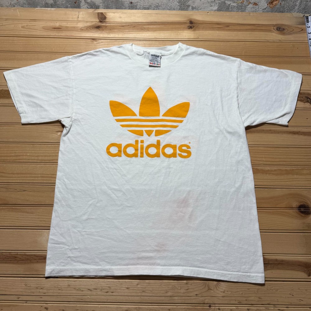 Vintage 90s Adidas Trefoil Logo Double Sided Graphic T-Shirt USA Made - Large