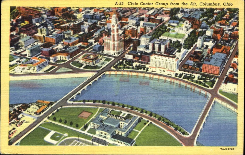 Civic Center Group Columbus Ohio OH aerial view mailed 1950 vintage postcard