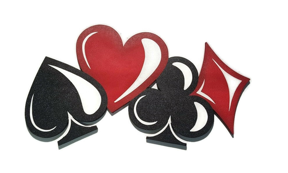 Red black card suits wood wall art, card suits sculpture, poker wall art 26x13
