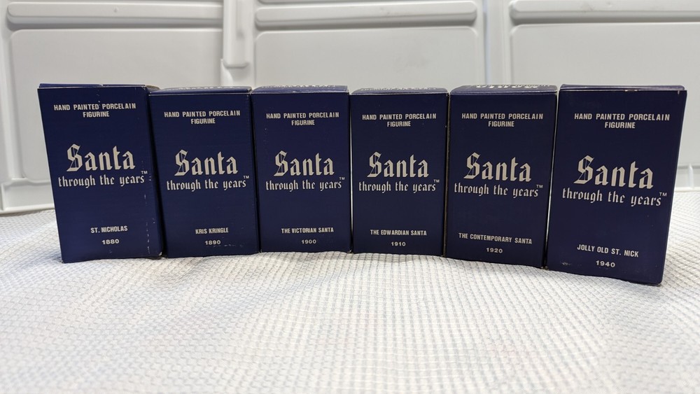 Santa Through the Years-Hand Painted Porcelain Figurine- Complete Set of 6 +Box