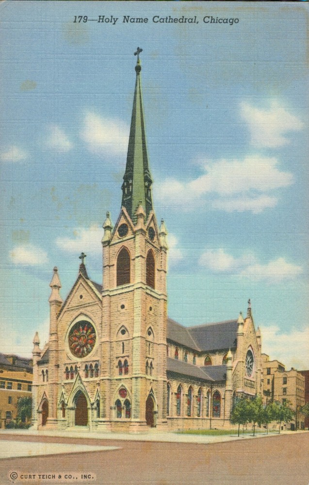 Holy Name Cathedral Chicago Illinois IL Postcard Linen