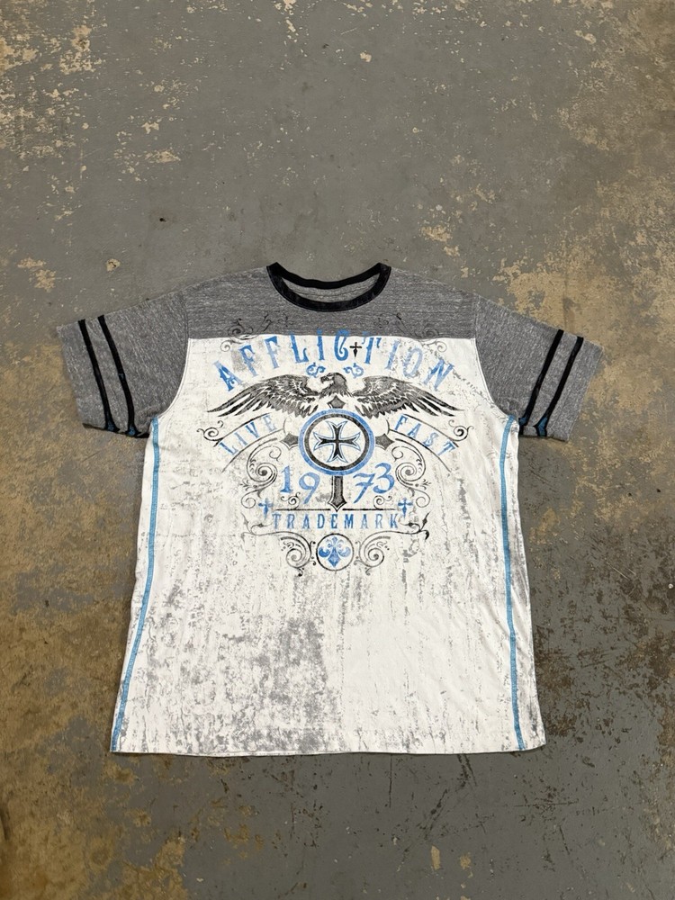 Vintage White Affliction Y2K Grunge Graphic Shirt-Size XL