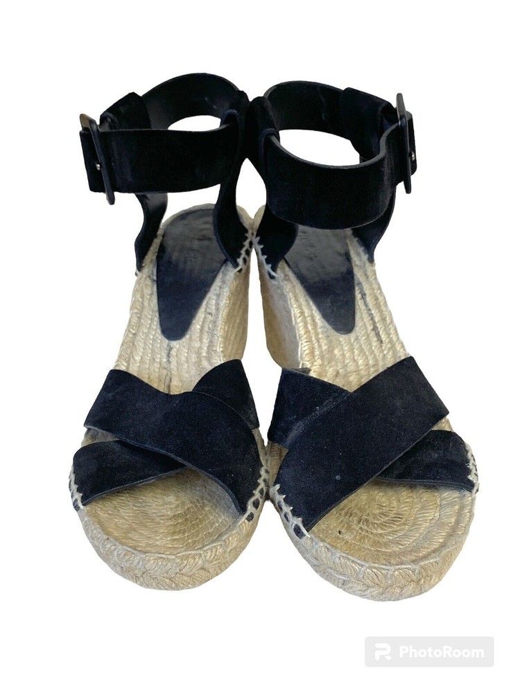 VINCE Stefania Espadrille Wedge Sandal Black Suede Size 8