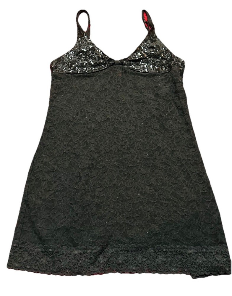 L Victoria’s Secret The Lacie Black Sequined Slip Lingerie Dress Size Large Sexy