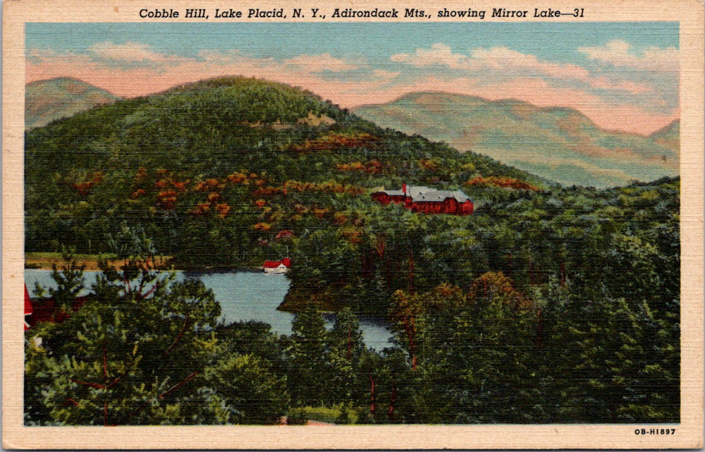 Vintage Postcard Cobble Hill Lake Placid Mirror Lake Adirondacks