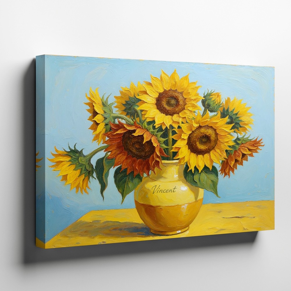 Sunflower Canvas Wall Art Bright Yellow Floral in Vase Home Decor Painting Print