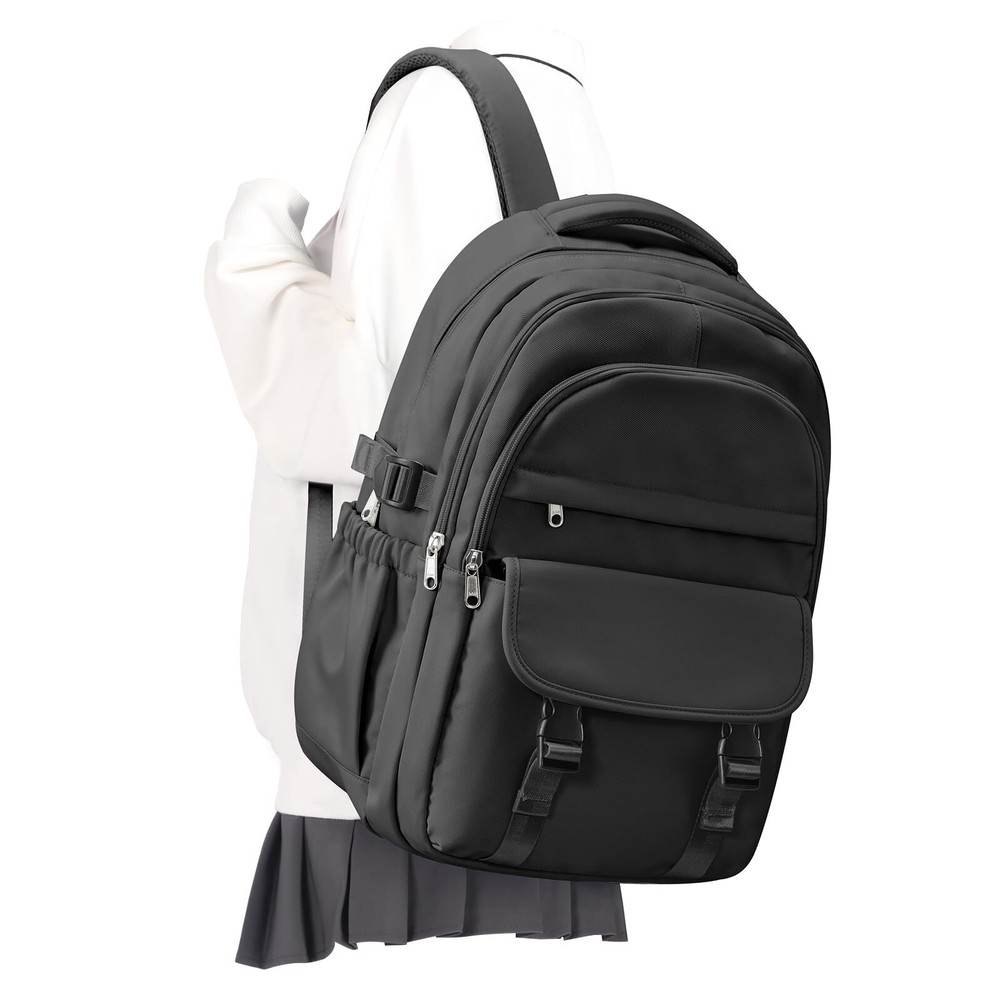 Mochila Preppy Negra para Adolescentes Niñas Niños Mochila Impermeable...