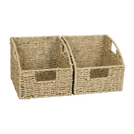 2-Pack Seagrass Wicker Baskets for Storage, Trapezoid Decorative Sea Grass