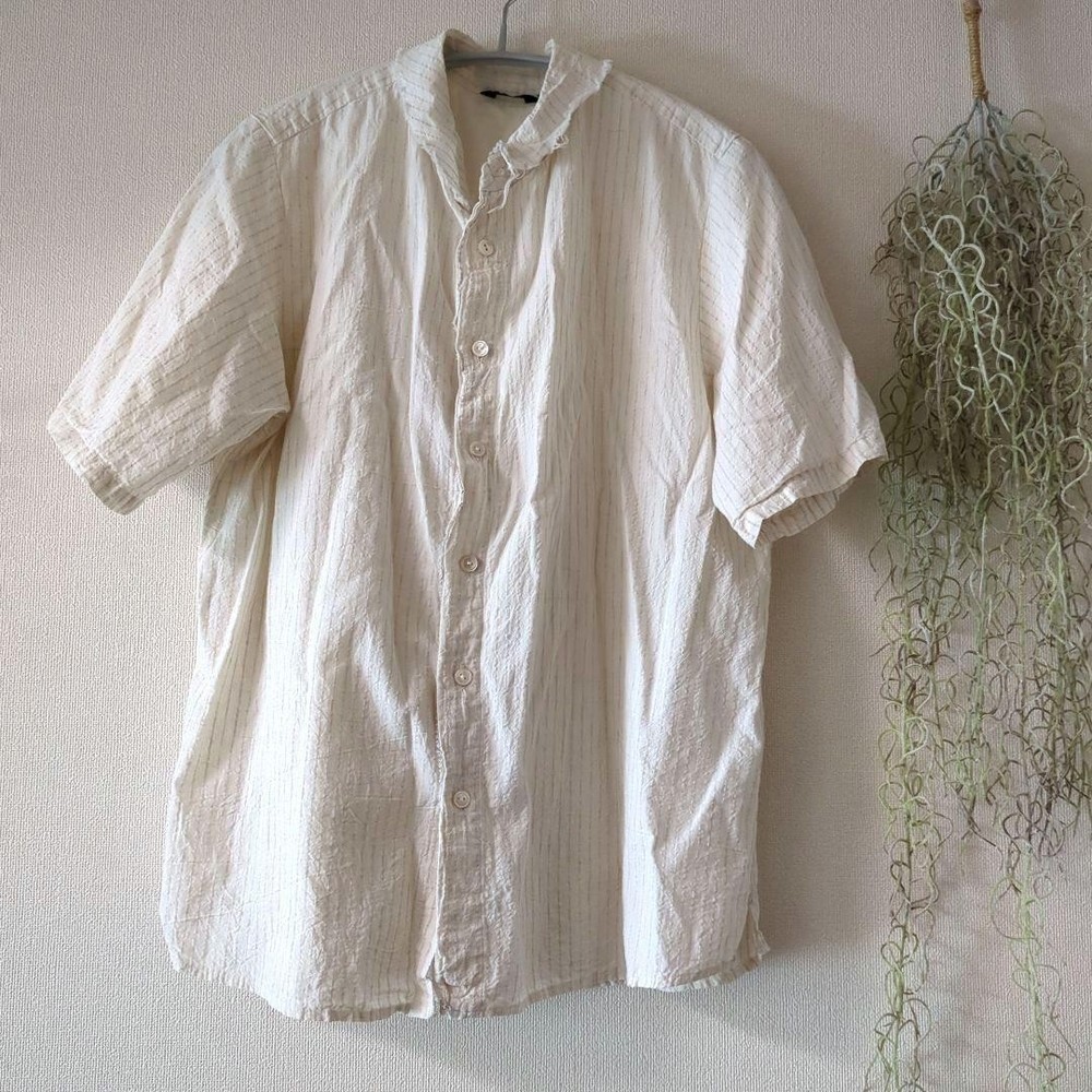 Pas de Calais Cotton Linen Stripe Blouse Light Beige Size M