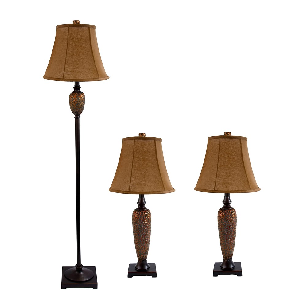 Elegant Designs LC1000-HBZ Hammered Bronze Ceramic Three 3 Pack Lamp Set (2 T...