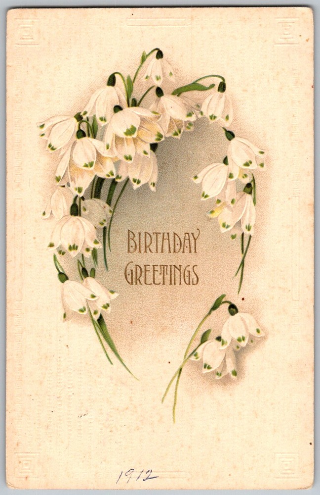 Antique Postcard Snowdrops Birthday Greetings Breda, Iowa 1910s