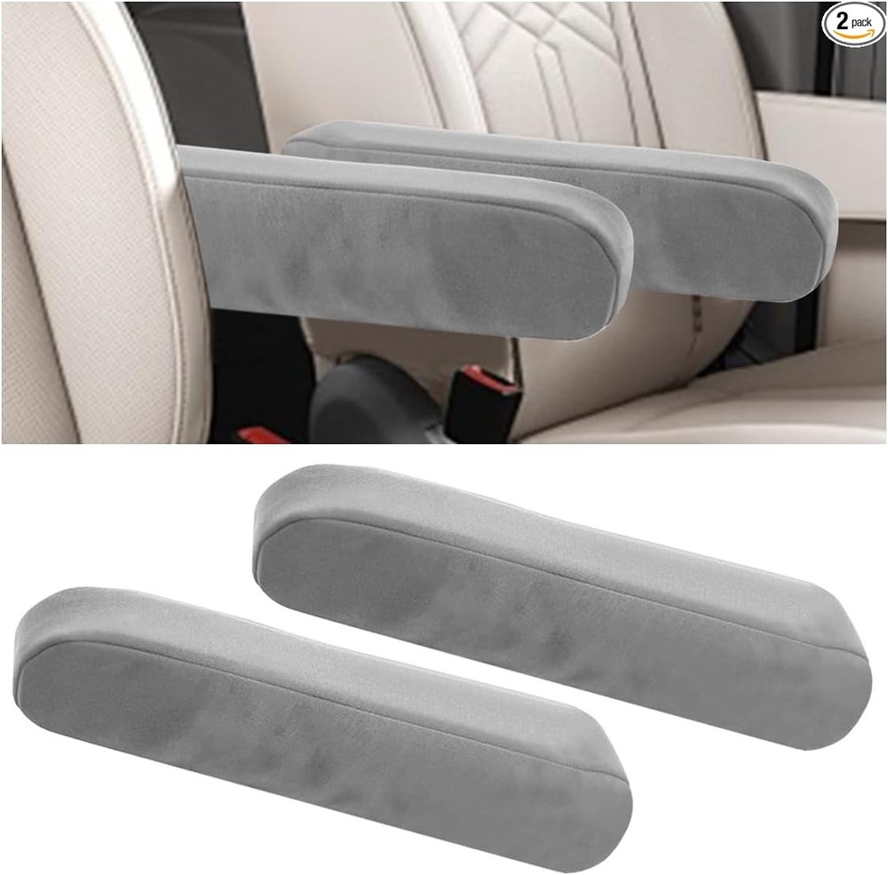 2PCS Car Front Seat Armrest Covers, Soft Elastic Fabric Protector  Color: Grey