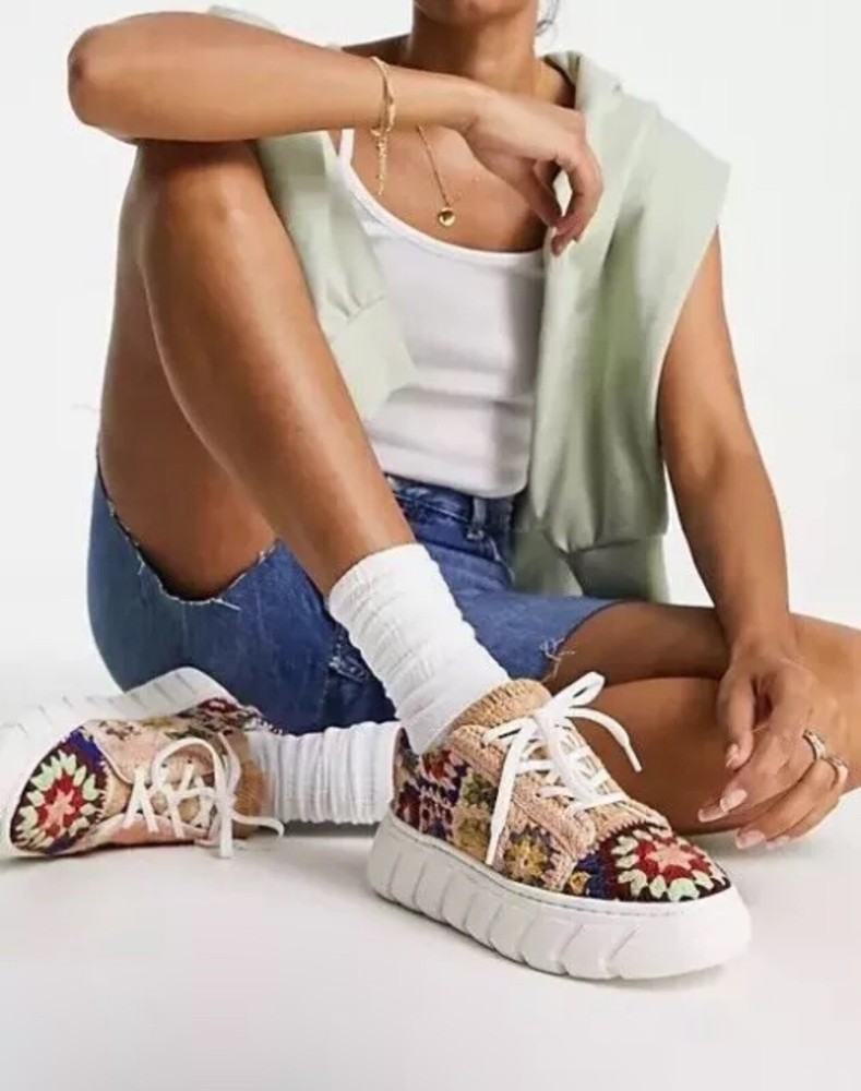 Free People Women 7.5 EU 38 Crochet Shoe Catch Me If You Can Sneaker Hippie Boho