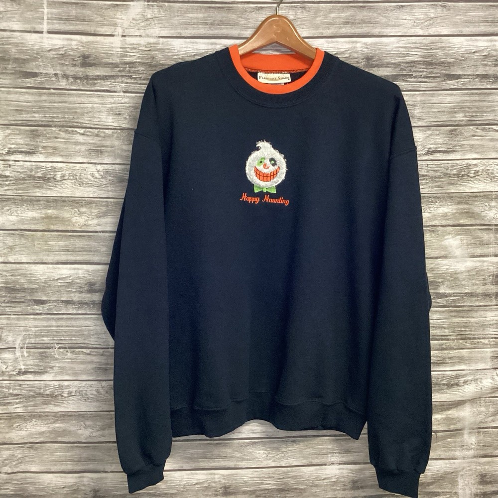 Vintage Pleasant Shade Sweatshirt Women Large Black Happy Haunting Halloween 90s