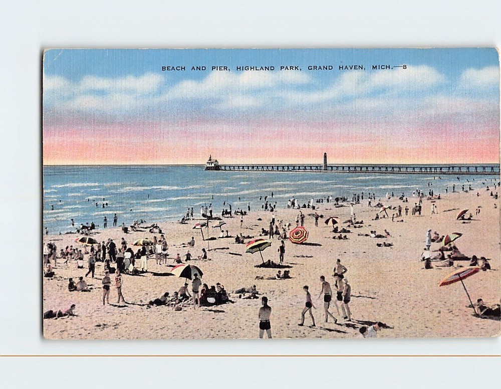 Postcard Beach and Pier Highland Park Grand Haven Michigan USA