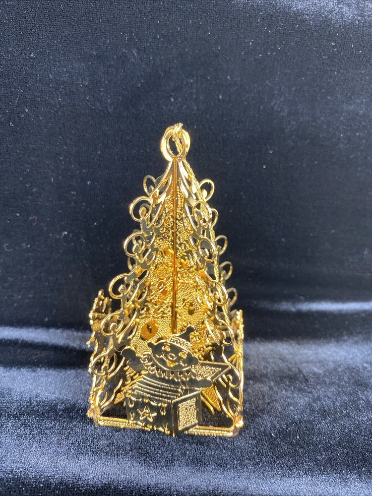 Gold Tone Tree Christmas Ornament 1990 The Danbury Mint Gold Plated Vintage