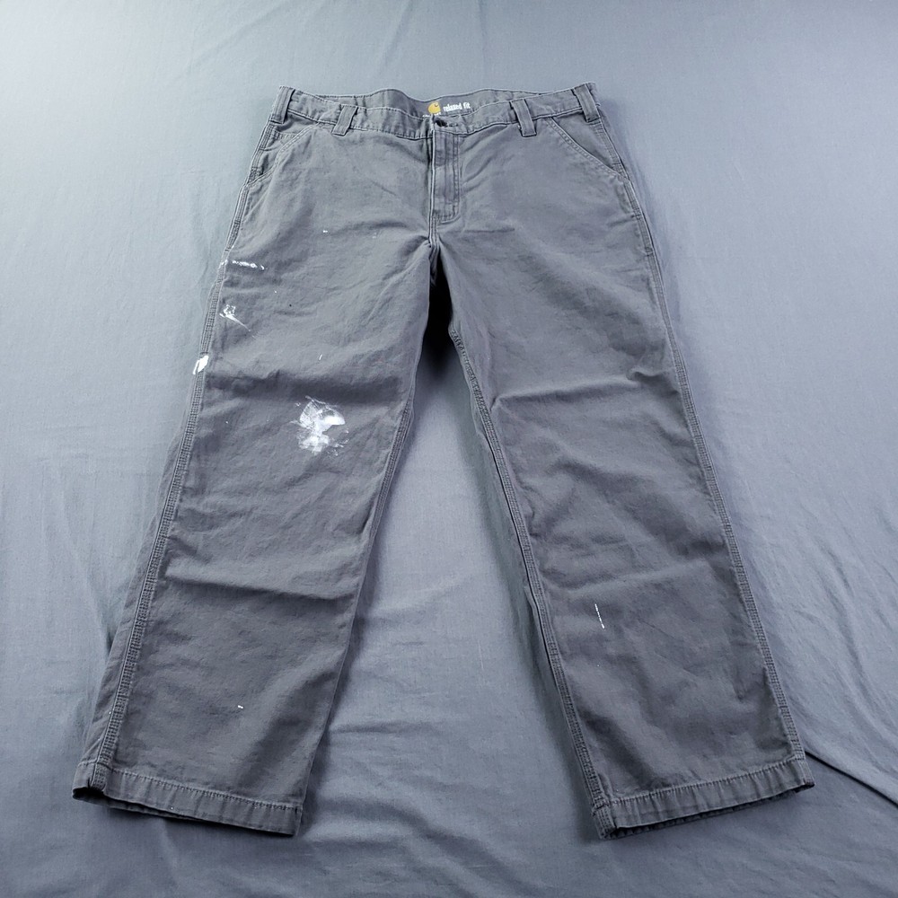 Carhartt Pants Mens 40x30 GrayCanvas Relaxed Fit Work Paint Splatter 102291-039
