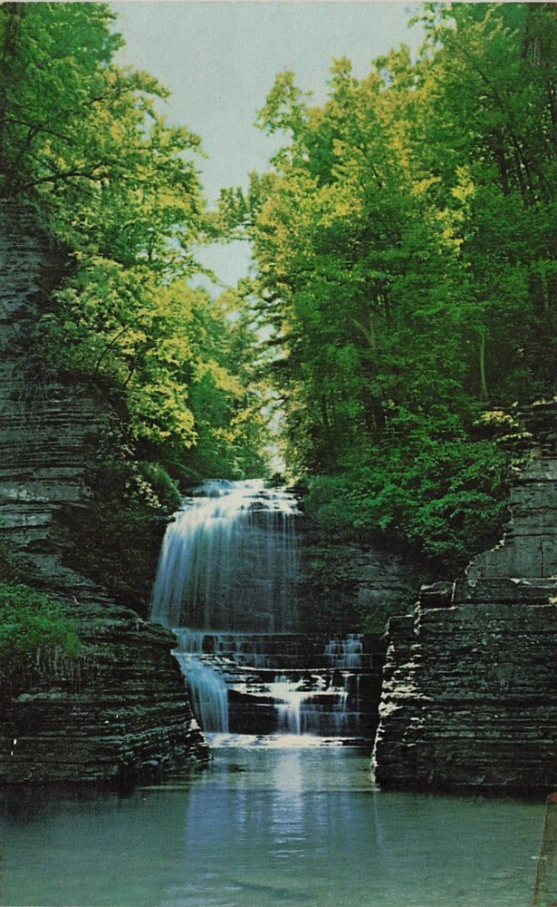 Vintage Montour Falls NY Postcard The Basin Waterfall Curteichcolor New York