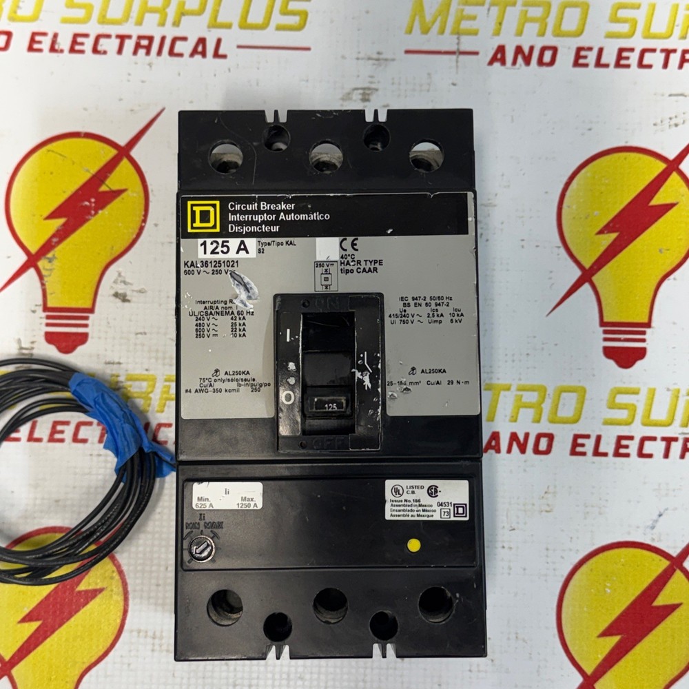 Square D 125 Amp Circuit Breaker With Shunt Trip 3 Pole 600 Vac  Kal361251021