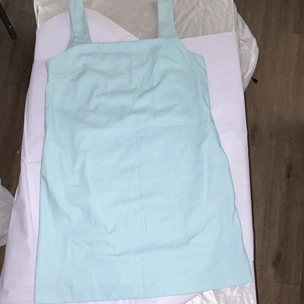Women’s Blue Sleeveless Square Neck Wide Strap Solid Tank Top Size S Regular