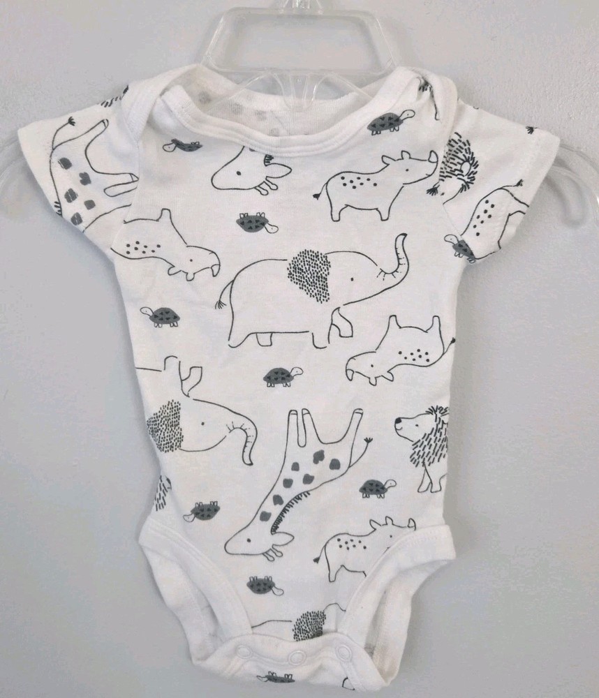 Carter’s Child of Mine Newborn Baby Bodysuit Safari Animals White Elephant Rhino