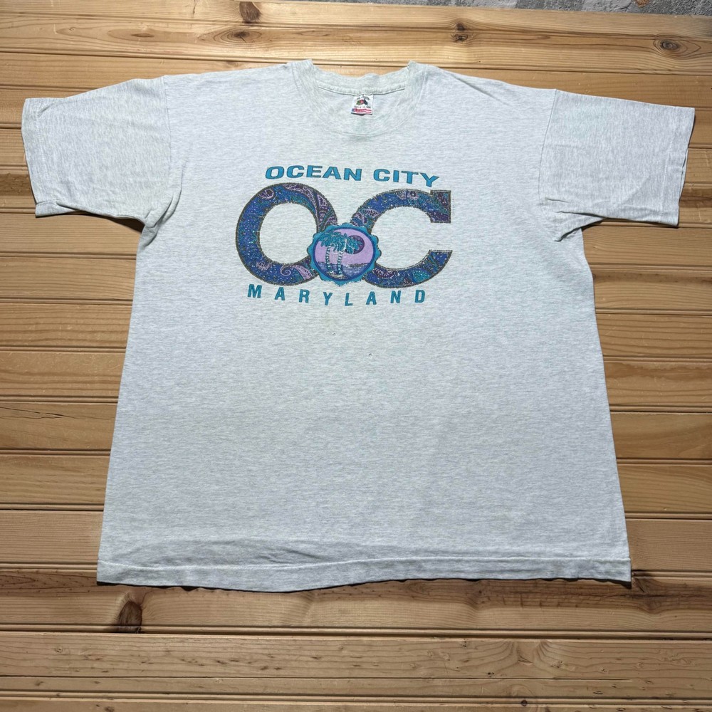 Vintage 90s Ocean City Maryland Paisley Beach Graphic Souvenir T-Shirt USA - XL