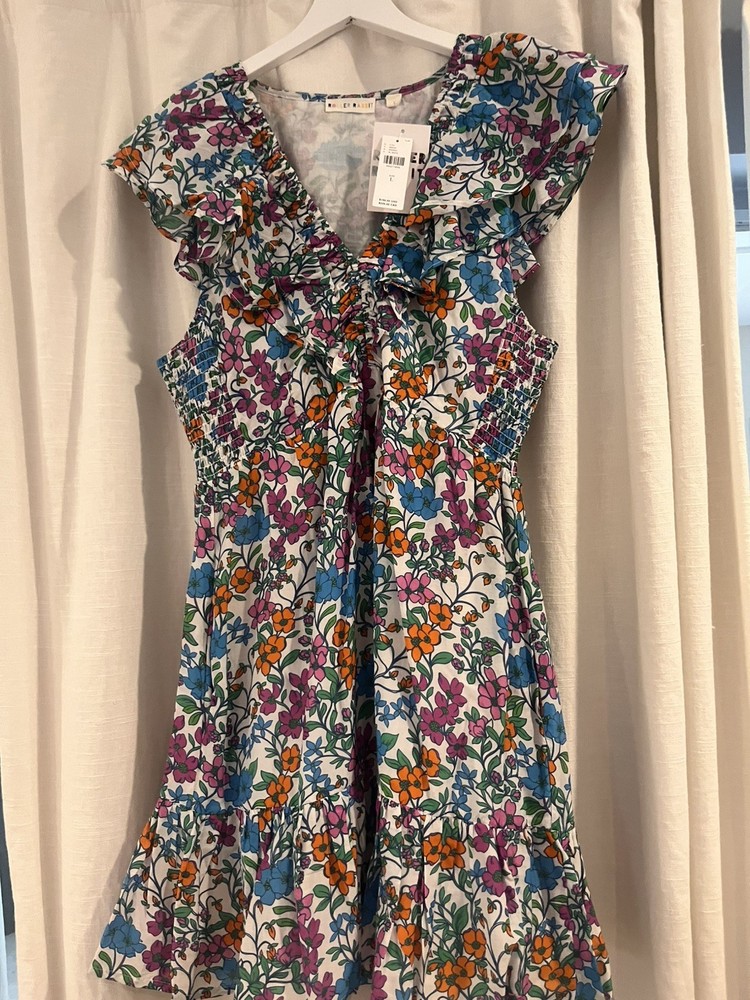 NWT $198 Roller Rabbit Blomst Ondika Dress V Neck Ruffle Sleeves Sz Large