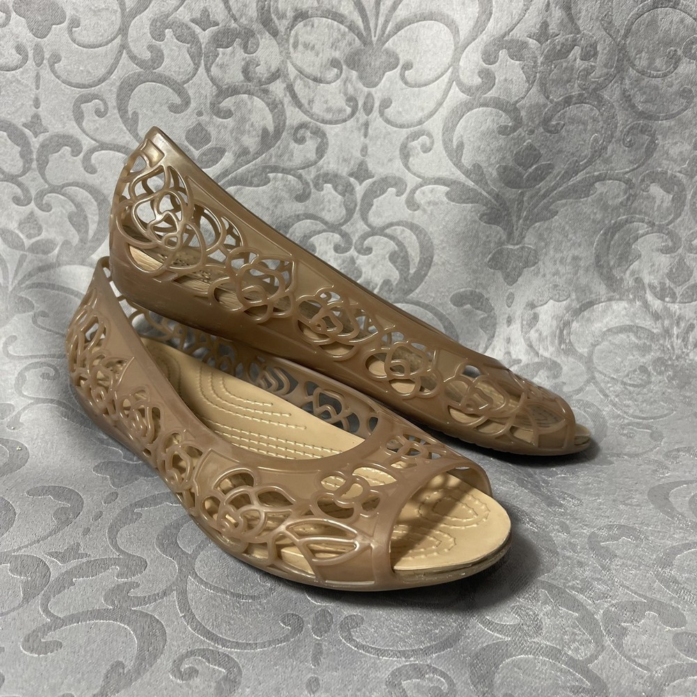 Crocs Isabella Jelly Bronze Brown Peep Toe Slip On Ballet Flat Size 8 Shoes