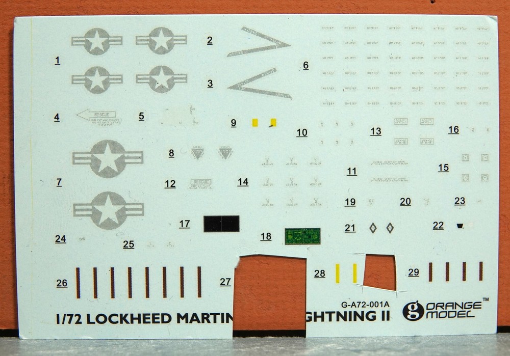 1/72 Scale Orange Model F-35C Lightning II Decal Sheet Budget Set