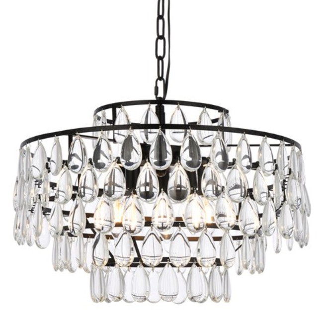 Elegant Black Mila 5-Light Crystal Pendant 20W Chandelier