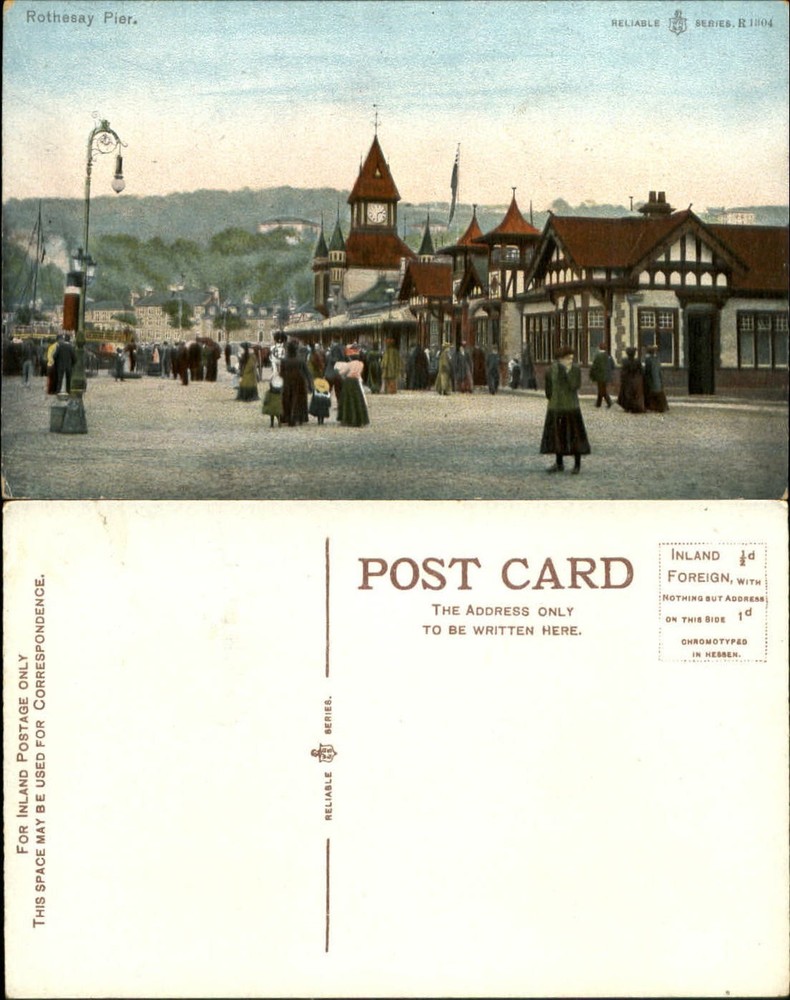 Rothesay Pier and shops clock tower Scotland Edwardian fashion c1910