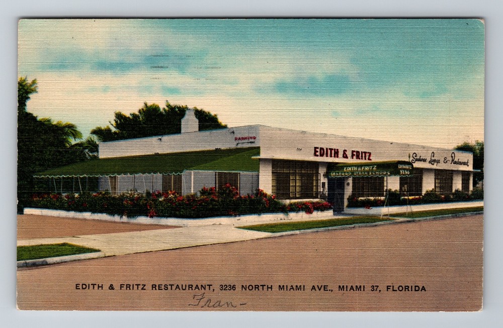 Miami, FL-Florida, Edith & Fritz Restaurant Vintage c1957 Postcard