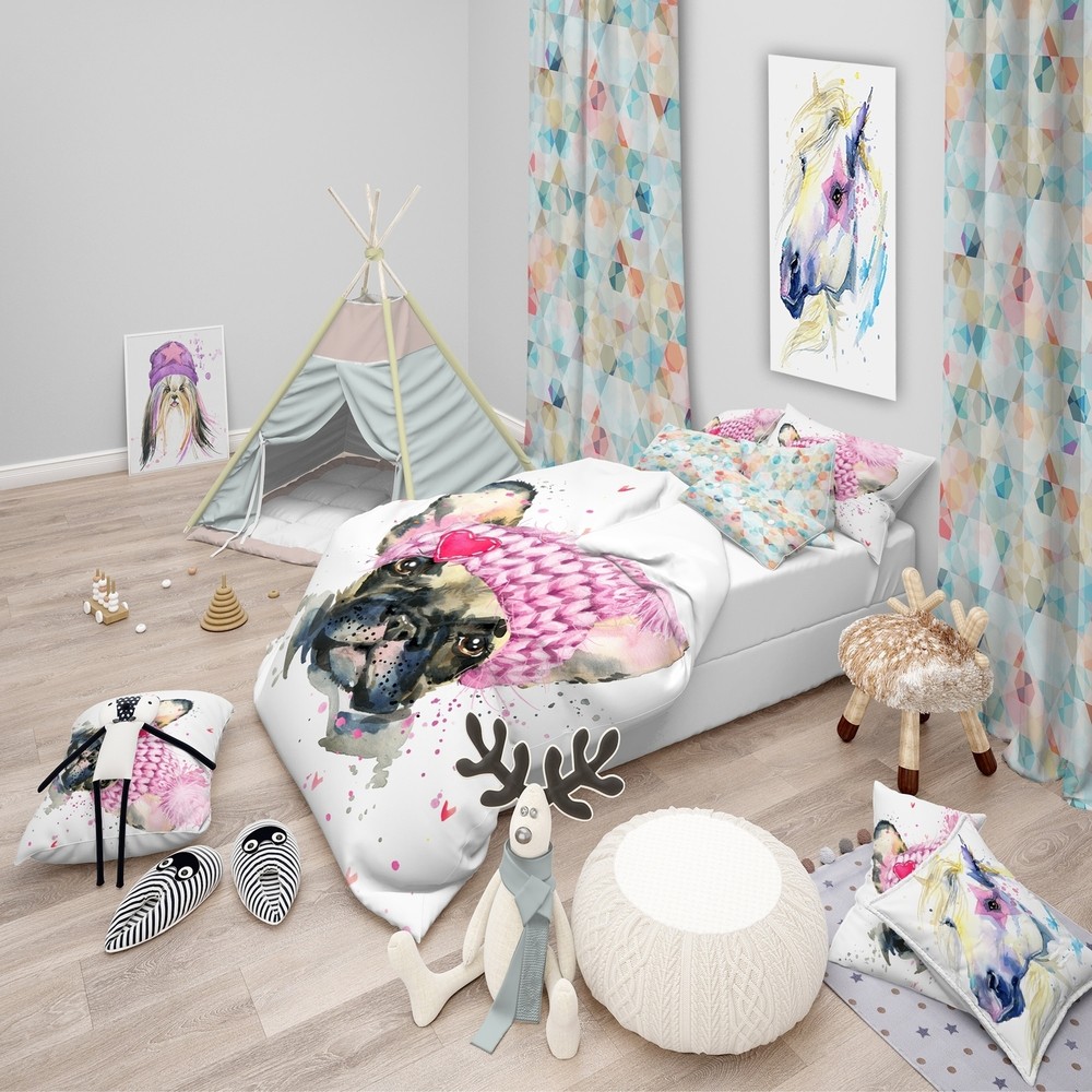 Designart 'French Bulldog with Pink Hat' Modern &