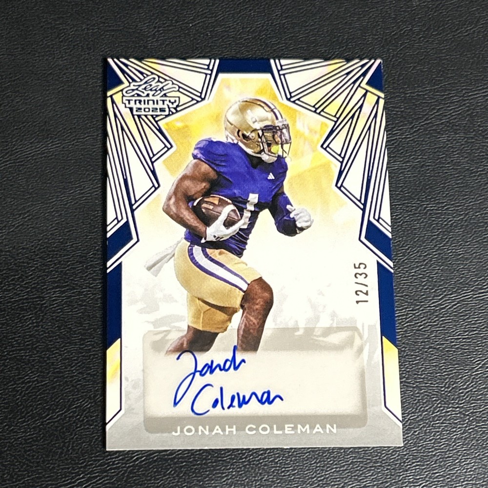 2025 Leaf Trinity Jonah Coleman Blue Auto /35 Denver Broncos