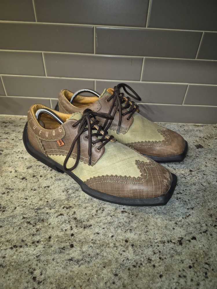 John Fluevog Mens Size 10 Future Angel Lace Up Shoes Brown Chunky Sole Rare