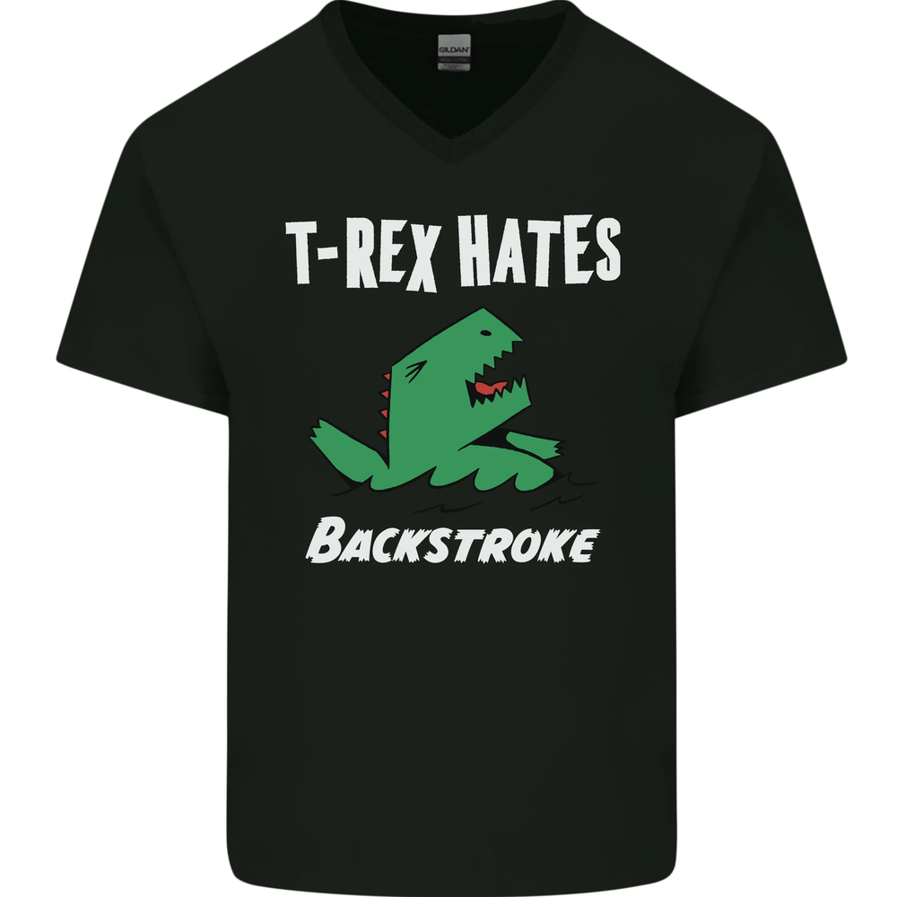 T-Rex Hates Backstroke Funny Swimmer Swim Mens V-Neck Cotton T-Shirt