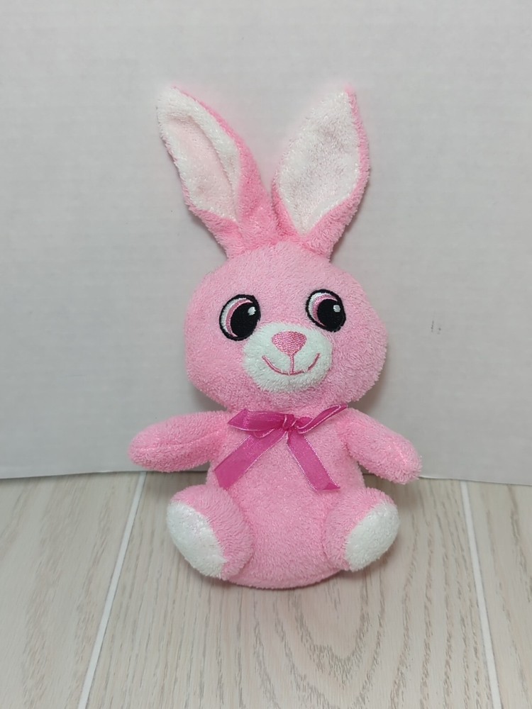 Greenbrier International small pink bunny rabbit bow plush white ears sewn eyes