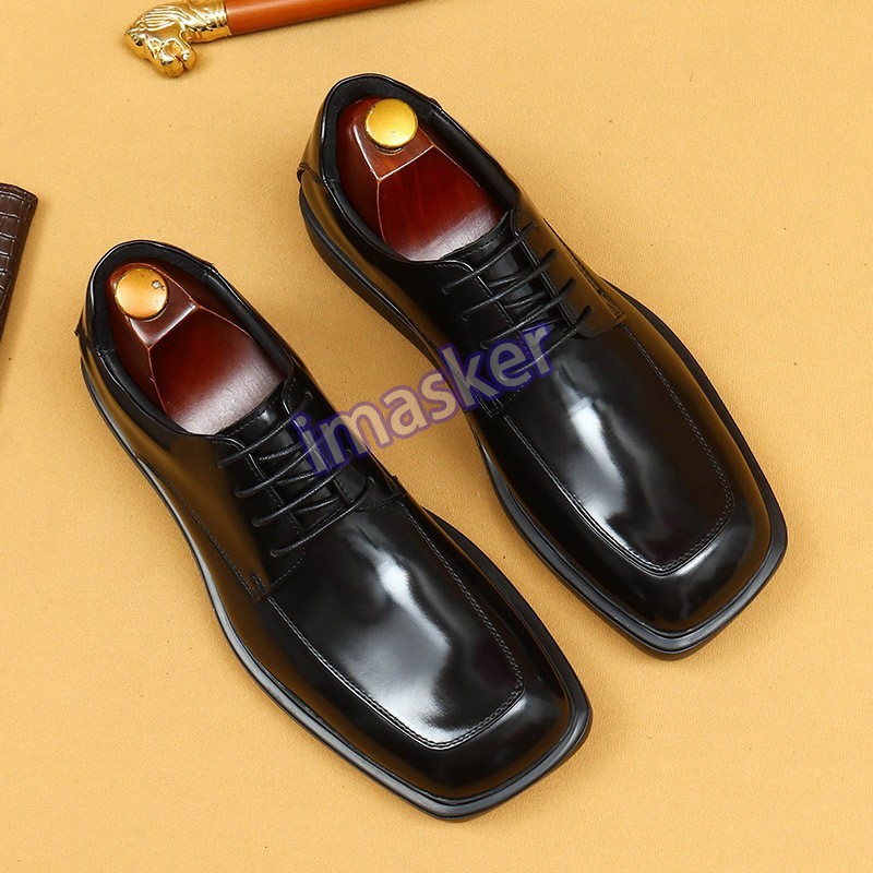 British Mens Shoes Square Toe Patent Leather Shoes Business Casual Dress Shoes