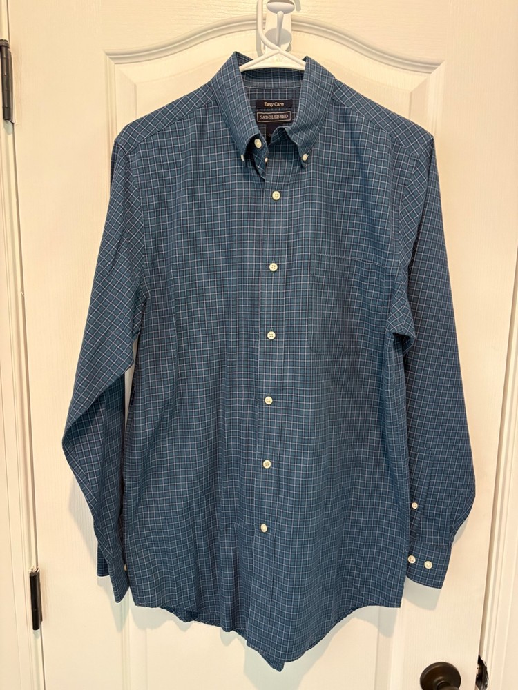 Saddlebred Men's Dress Shirt Button Down Long Sleeve Size S Blue Plaid