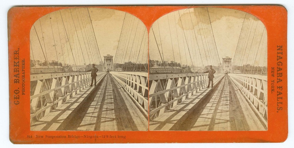 B5734~ NIAGARA NY - G. Barker Stereoview #844 New Suspension Bridge