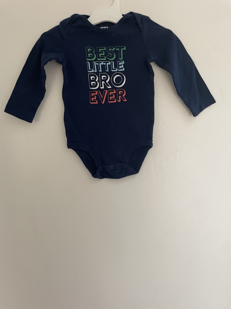 Carter's Baby Boy Best Little Bro Ever 100% Cotton Long Sleeve Bodysuit Navy 12M