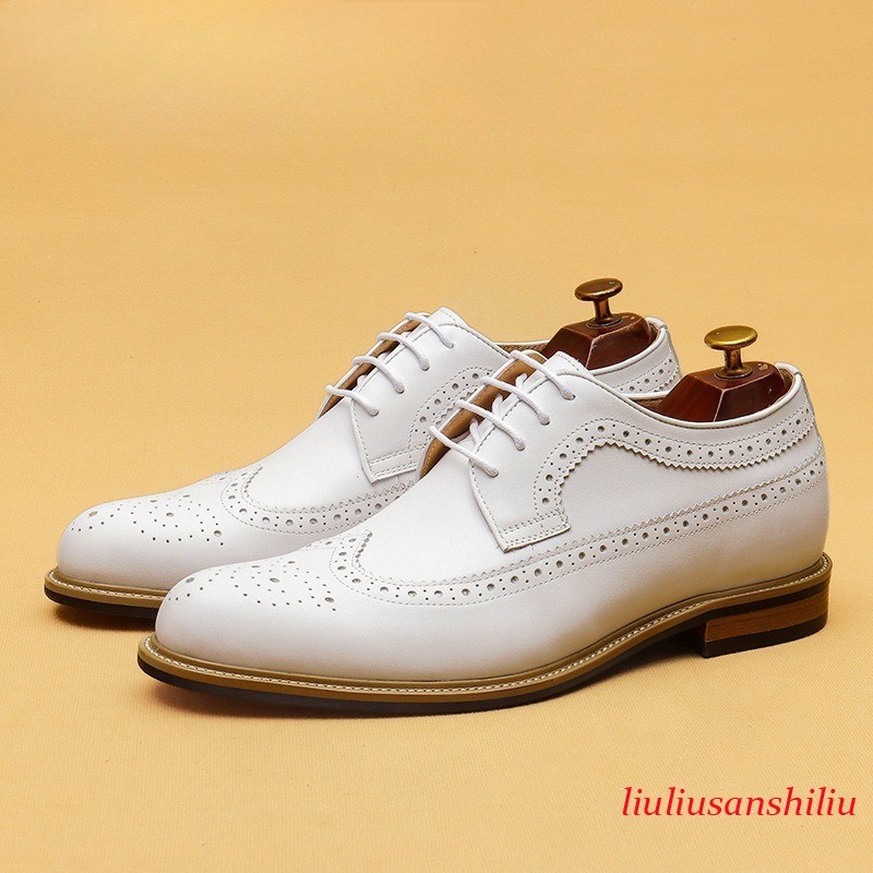 Men's Wedding Groom White Shoes Genuine Leather Business Dress Brogue Shoes Sz