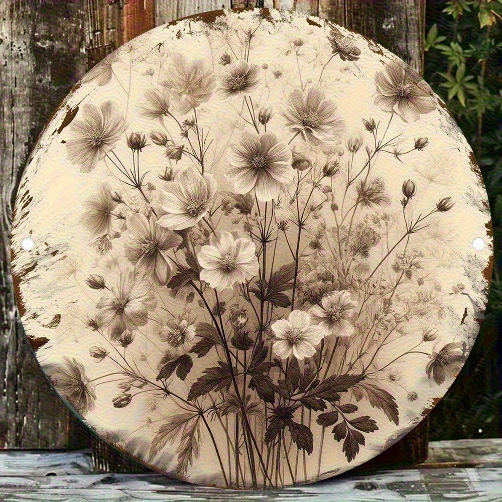 Vintage Floral Metal Wall Decor Beige Brown Green Botanical Painting